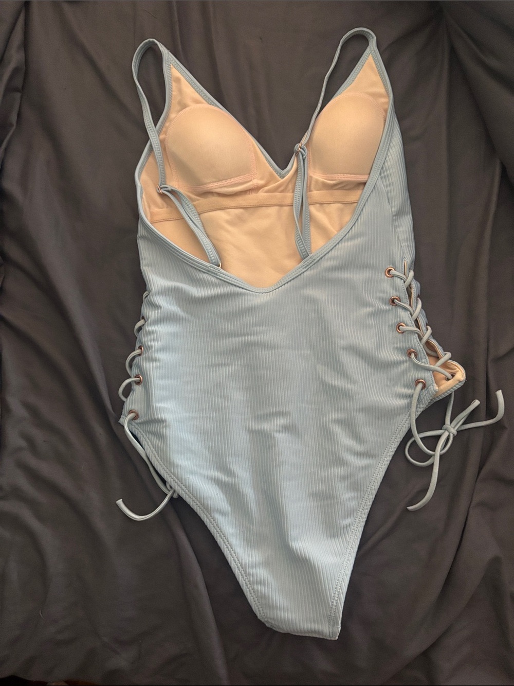 Light Blue Ribbed One-Piece Swimsuit - Picture 3 of 4